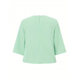 [Plus Size Embroidery Tops] Plus Size Elegant Embroidery Tops | Women's Short Sleeve Crew Neck Baggy Shirt | Summer Commuter Holiday Lightweight Casual Blouse