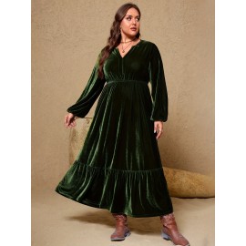 Plus Size, Plus Size A-Line Maxi Dress - Sleeve Winter Dress with -Length Hem, Machine Washable Solid Color Elegant Party Wedding Guest Dress (Casual to Formal) - Coat-Compatible Outfit