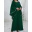 Elegant Plus Size Women'S Long Dress - Solid Color Green, Crew Neck, with Belt and Shoulder Sleeves, Flowing Design for Spring/Fall, Polyester Fabric, Casual Elegance | Belted Waist Dress | Glossy Textur