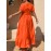 [Vibrant Dress] Vibrant Orange Plus Size Women's Elegant Long Sleeve Dress | A-Line Single-Breasted Button Front Dress with Flared Hem, Machine Washable for Resort & Casual Occasions YZ264, Flowy Fabric Gown, Lightweight Material, Curvy Fashion