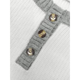 Plus Size - Women'S Oversized Sweater - Soft Pullover Sweater with Button Front Placket, Long Sleeve Round Neck Sweater for Fall/Winter