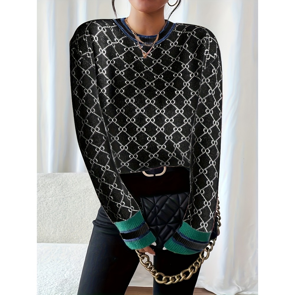 Plus Size, Pink Pullover Sweater - Women's Top with Front Button, Round Neck and Ribbed Hem Detail, Long Sleeve for Spring Summer Autumn