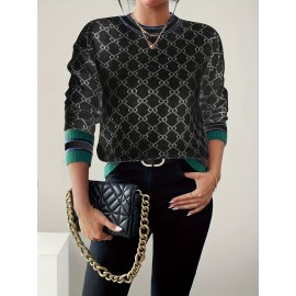 Plus Size, Pink Pullover Sweater - Women's Top with Front Button, Round Neck and Ribbed Hem Detail, Long Sleeve for Spring Summer Autumn