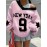 Plus Size, Plus Size Women's Oversized V-Neck Sweater - & Number 9 Print Pink Sweater with Logo-Like Lettering, Cozy Winter Sweater for NYC-Themed Outfits, Casual Elegant Hand Washable Fall Winter Sweeping Collar Sweater