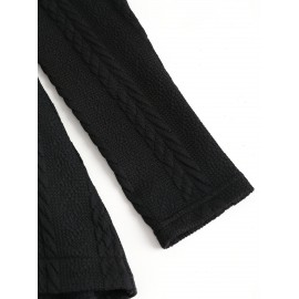 Plus Size, Plus Size Women's High Neck Asymmetrical Button-Front Long Sleeve Top - Stretch Fabric, Machine Washable, Solid Black Casual Chic Fall Winter Tops, Seasonal Wardrobe Staple, Stylish Knitwear, Quality Stitching, Button Front Blouse, Stylish Wardrobe Essential