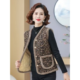 [Chinese Style Stand Collar] New Winter Plus Size Fleece-Lined Vest Cardigan Coat | Thickened Warm Comfortable, Chinese Style Stand Collar Retro Elegant Design H-Line Loose-Fit Free Floral Pattern Youthful and Stylish