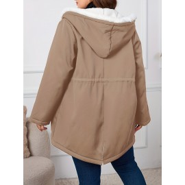 Plus Size, Women's Oversized Elegant Hooded Winter Coat - Heavyweight Full-Length Winter Jacket with Golden-Tone Hardware, Machine Washable Long Sleeve Trench Coat with Pockets for Fall & Winter, Plus Size Available (Solid Black) - Casual to Formal Outerwear
