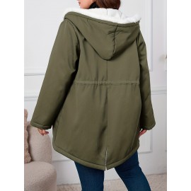 Plus Size, Women's Oversized Elegant Hooded Winter Coat - Heavyweight Full-Length Winter Jacket with Golden-Tone Hardware, Machine Washable Long Sleeve Trench Coat with Pockets for Fall & Winter, Plus Size Available (Solid Black) - Casual to Formal Outerwear