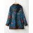 Plus Size, Women's Casual Floral Print Hooded Jacket with Pockets - Plus Size Autumn Winter Coat, Machine Washable Non-Stretch Fabric, Vibrant Blue & Brown Design