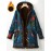 Plus Size, Women's Casual Floral Print Hooded Jacket with Pockets - Plus Size Autumn Winter Coat, Machine Washable Non-Stretch Fabric, Vibrant Blue & Brown Design