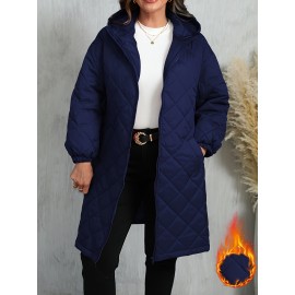 Plus Size, Women's Oversized Elegant Hooded Full-Zip Windproof Winter Coat - Heavy-Duty Warm Outer Jacket with Full-Length Zipper, Machine Washable & All-Season Pockets - Navy Blue/Black/Other Colors Available - Plus Size Available - Stylish Winter Outerwear with Hood, Solid Color Design, and Functional Pockets for Casual or Formal Wear, Plus Size Winter Jacket for Women, Winter Clothes for Women Plus Size, Jacket for Women Winter, Women Winter Jacket Plus Size,