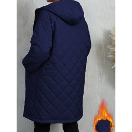 Plus Size, Women's Oversized Elegant Hooded Full-Zip Windproof Winter Coat - Heavy-Duty Warm Outer Jacket with Full-Length Zipper, Machine Washable & All-Season Pockets - Navy Blue/Black/Other Colors Available - Plus Size Available - Stylish Winter Outerwear with Hood, Solid Color Design, and Functional Pockets for Casual or Formal Wear, Plus Size Winter Jacket for Women, Winter Clothes for Women Plus Size, Jacket for Women Winter, Women Winter Jacket Plus Size,