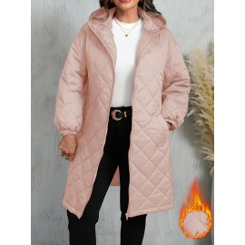 Plus Size, Women's Oversized Elegant Hooded Full-Zip Windproof Winter Coat - Heavy-Duty Warm Outer Jacket with Full-Length Zipper, Machine Washable & All-Season Pockets - Navy Blue/Black/Other Colors Available - Plus Size Available - Stylish Winter Outerwear with Hood, Solid Color Design, and Functional Pockets for Casual or Formal Wear, Plus Size Winter Jacket for Women, Winter Clothes for Women Plus Size, Jacket for Women Winter, Women Winter Jacket Plus Size,