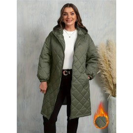 Plus Size, Women's Oversized Elegant Hooded Full-Zip Windproof Winter Coat - Heavy-Duty Warm Outer Jacket with Full-Length Zipper, Machine Washable & All-Season Pockets - Navy Blue/Black/Other Colors Available - Plus Size Available - Stylish Winter Outerwear with Hood, Solid Color Design, and Functional Pockets for Casual or Formal Wear, Plus Size Winter Jacket for Women, Winter Clothes for Women Plus Size, Jacket for Women Winter, Women Winter Jacket Plus Size,