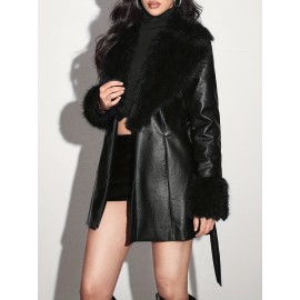 Plus Size - Plus Size Women'S Faux Fur Collar Jacket, Winter Coat, Winter Fashion