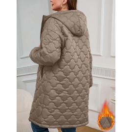 Plus Size, Elegant Quilted Square Flower Zip-Up Hooded Coat - Burgundy All-Season Machine Washable Outerwear with Zipper Closure & Hooded Design, Casual Wear, Sophisticated Style, Finish, Lightweight Layering, Stylish Jacket, Durable Fabric, Zip Front Jacket, Casual Attire