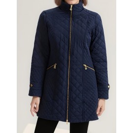 Plus Size, Women's Elegant Quilted Padded Jacket with Stand-Collar - Lightweight Warm Coat for Spring, Fall & Winter, Soft Quilting, Machine Washable Solid Color Outerwear (No bulk under the coat) - Casual to Dress for /Special Events - In Stock