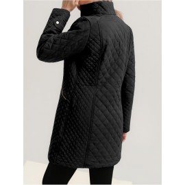 Plus Size, Women's Elegant Quilted Padded Jacket with Stand-Collar - Lightweight Warm Coat for Spring, Fall & Winter, Soft Quilting, Machine Washable Solid Color Outerwear (No bulk under the coat) - Casual to Dress for /Special Events - In Stock