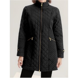 Plus Size, Women's Elegant Quilted Padded Jacket with Stand-Collar - Lightweight Warm Coat for Spring, Fall & Winter, Soft Quilting, Machine Washable Solid Color Outerwear (No bulk under the coat) - Casual to Dress for /Special Events - In Stock