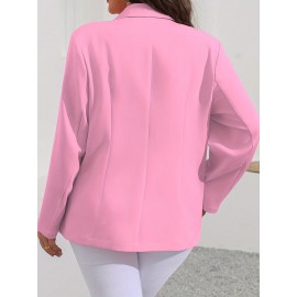 [Plus Size, Women's Pink Blazer] Plus Size, Women's Plus Size Pink Blazer - Elegant Lapel Collar Single/Breasted Lapel Jacket with Double-Button Closure, Structured H-Line Fit Longline Tailored Blazer for Professional & Formal Events, Machine Washable - Solid Pink Women's Suit (No Belt Required) - All-Season Wear, Solid Color, Structured Fit, Button Detailing, Suitable for Plus Size, Chic & Professional Blazer for Women