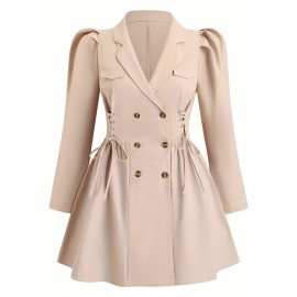 Plus Size - Women'S Elegant Trench Coat - Structured Lapel Collar, Button Front Closure, Non-Stretch Fabric, Chic Office to Party Outerwear for Women, Spring/fall Everyday & Formal Events, Spring Outerwear, Classic Design